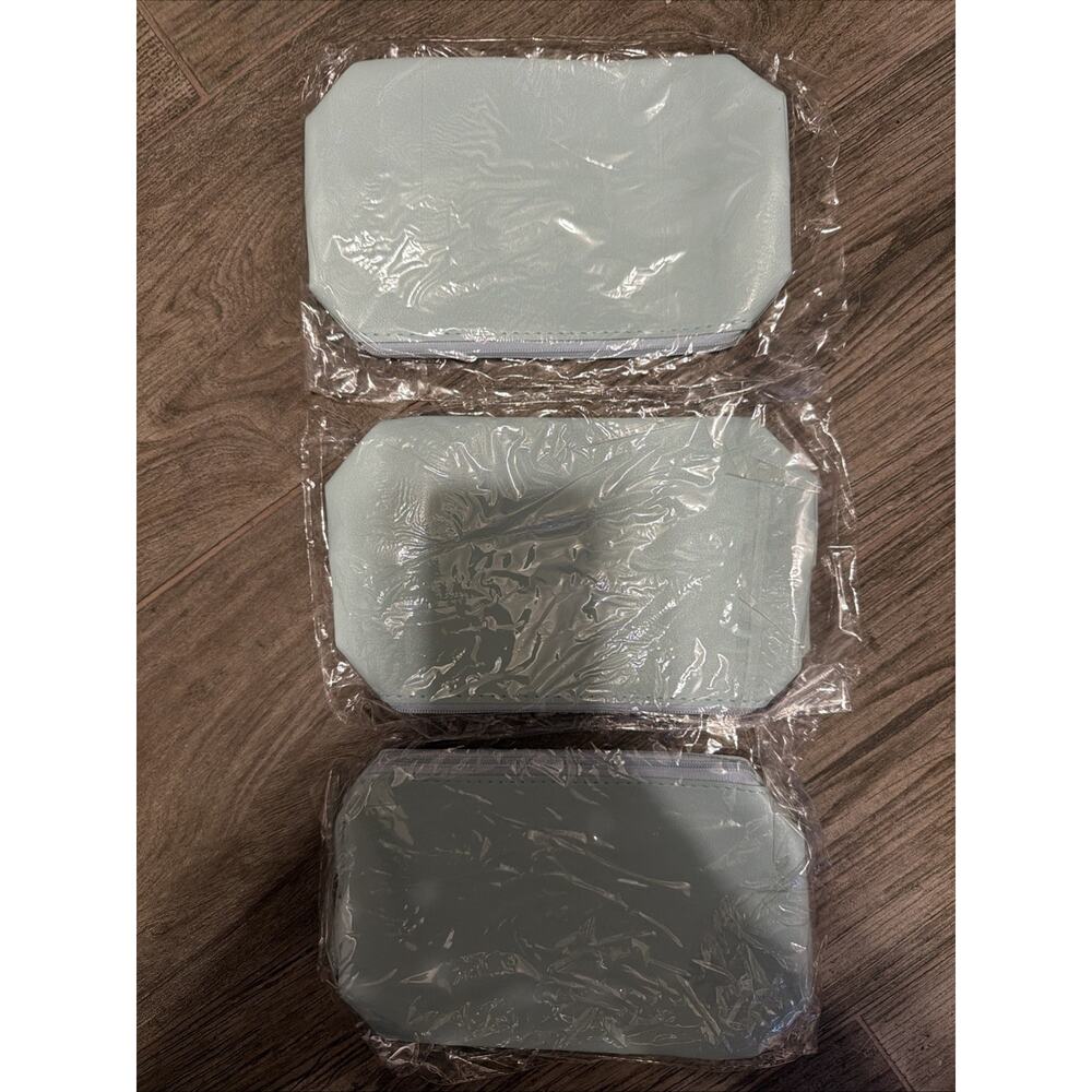 Three Small Teal Colored Makeup Bags with Zipper for Cosmetics and Toiletries
